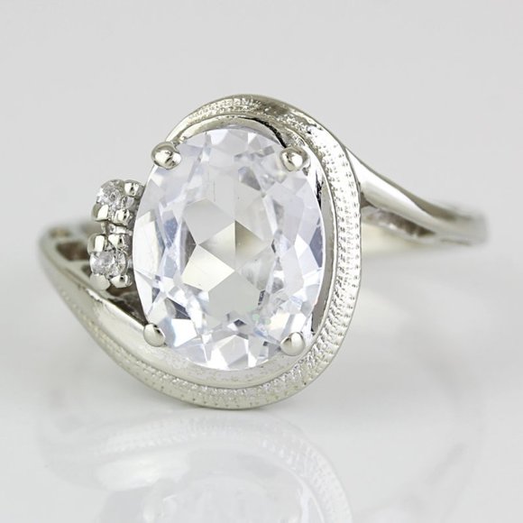 10K White Gold Clear Stone CZ Cubic Zirconia Ring
